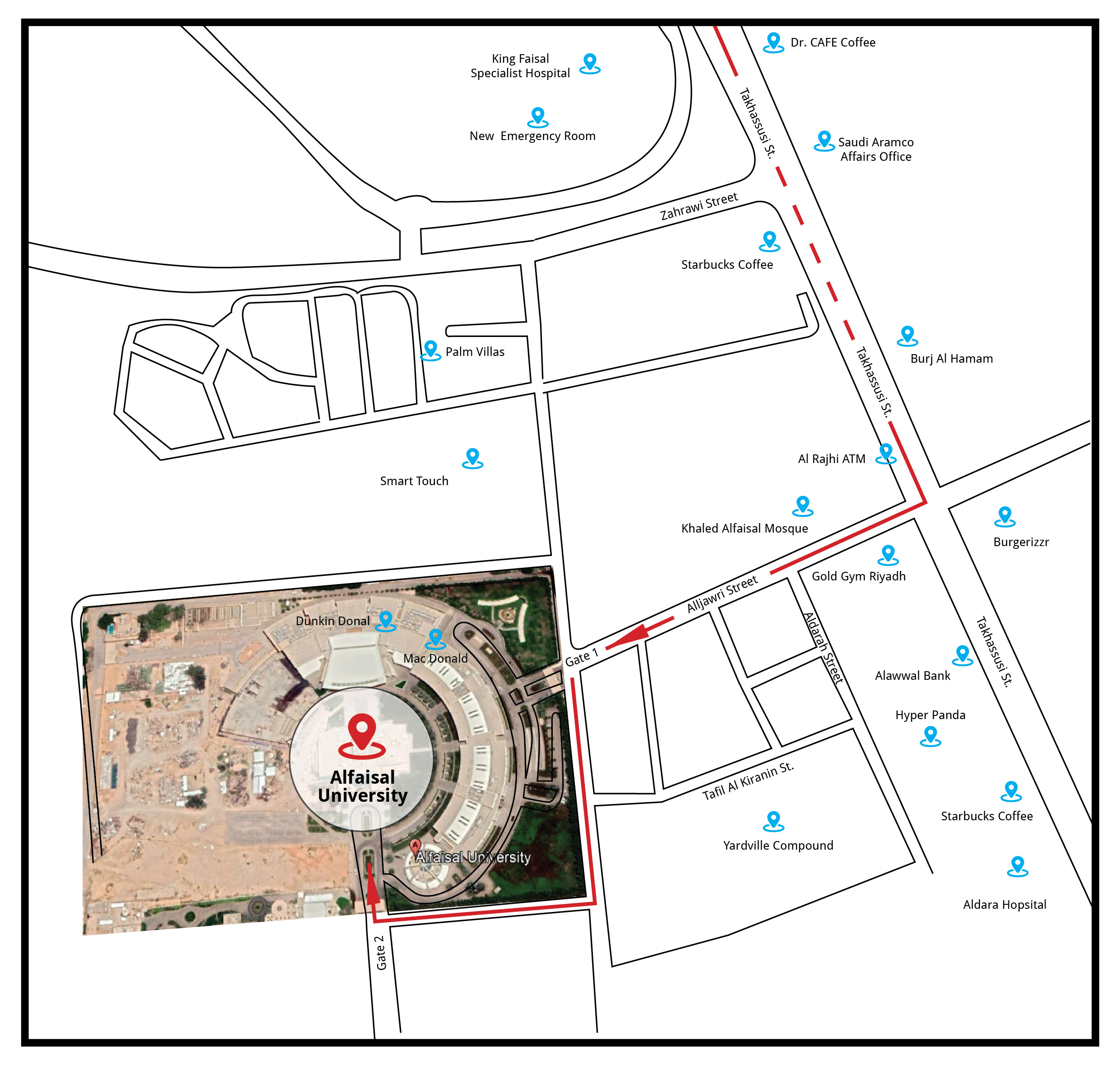 Location of Alfaisal University in Riyadh, Saudi Arabia.